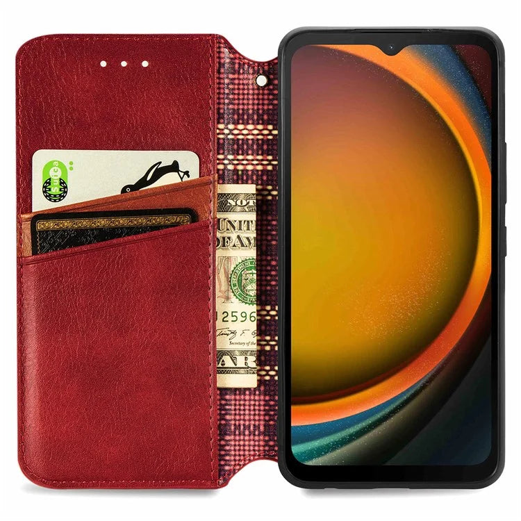 For Samsung Galaxy Xcover7 Cell Phone Case Imprinted Rhombus Leather Wallet Flip Cover