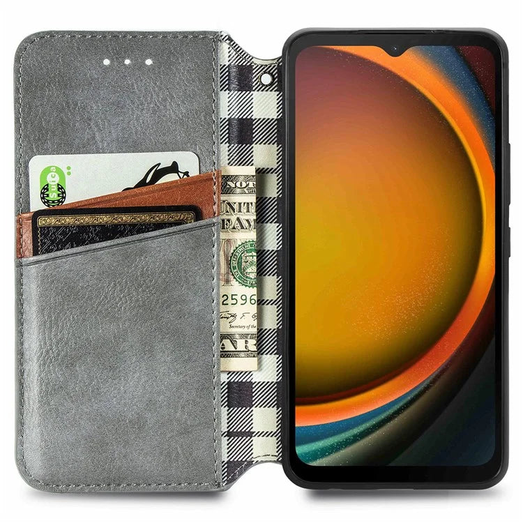 For Samsung Galaxy Xcover7 Cell Phone Case Imprinted Rhombus Leather Wallet Flip Cover