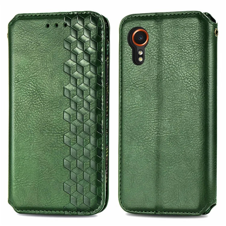 For Samsung Galaxy Xcover7 Cell Phone Case Imprinted Rhombus Leather Wallet Flip Cover