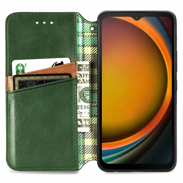 For Samsung Galaxy Xcover7 Cell Phone Case Imprinted Rhombus Leather Wallet Flip Cover