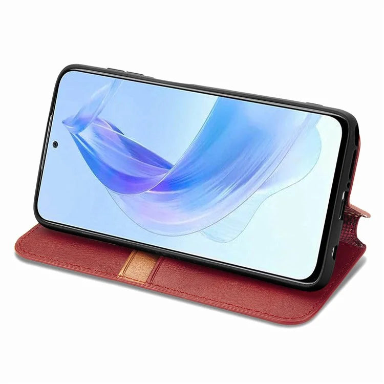 For Honor X50i 5G / 90 Lite 5G Cell Phone Case Imprinted Rhombus Pattern Folding Stand Cover