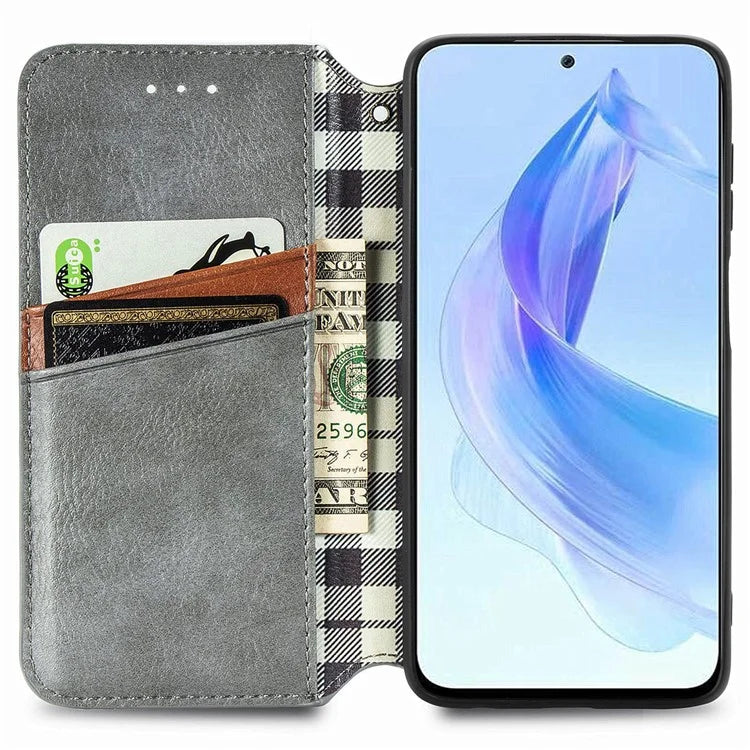 For Honor X50i 5G / 90 Lite 5G Cell Phone Case Imprinted Rhombus Pattern Folding Stand Cover