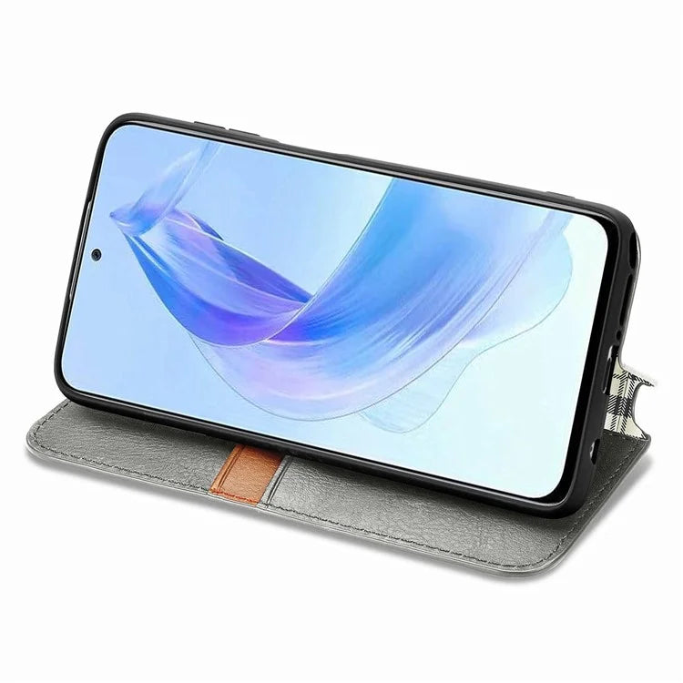 For Honor X50i 5G / 90 Lite 5G Cell Phone Case Imprinted Rhombus Pattern Folding Stand Cover