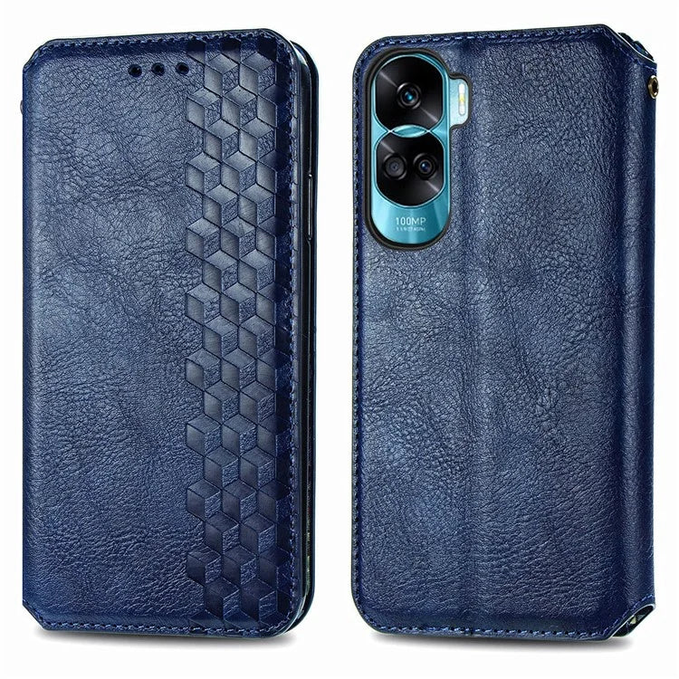 For Honor X50i 5G / 90 Lite 5G Cell Phone Case Imprinted Rhombus Pattern Folding Stand Cover