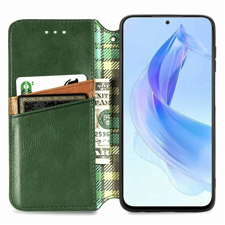 For Honor X50i 5G / 90 Lite 5G Cell Phone Case Imprinted Rhombus Pattern Folding Stand Cover