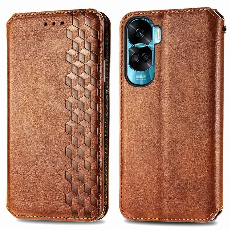 For Honor X50i 5G / 90 Lite 5G Cell Phone Case Imprinted Rhombus Pattern Folding Stand Cover