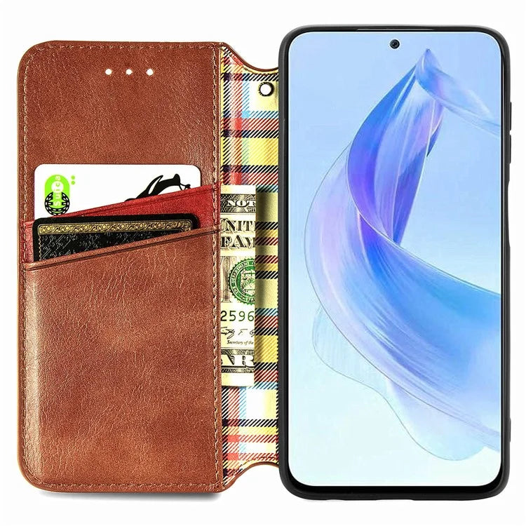 For Honor X50i 5G / 90 Lite 5G Cell Phone Case Imprinted Rhombus Pattern Folding Stand Cover