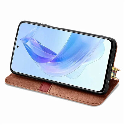 For Honor X50i 5G / 90 Lite 5G Cell Phone Case Imprinted Rhombus Pattern Folding Stand Cover