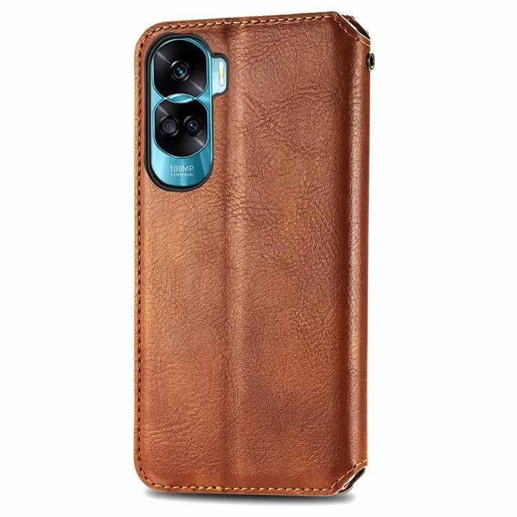 For Honor X50i 5G / 90 Lite 5G Cell Phone Case Imprinted Rhombus Pattern Folding Stand Cover