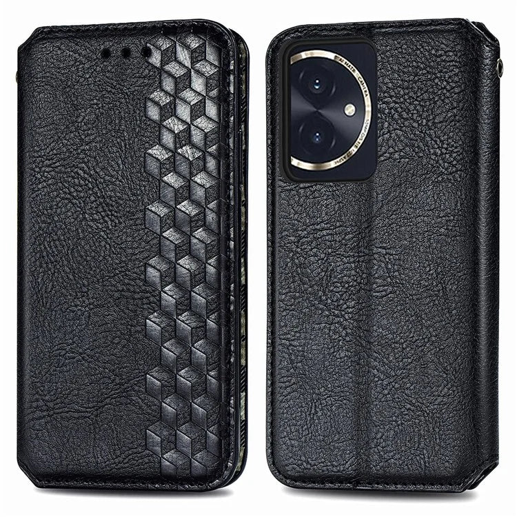 For Honor 100 5G Imprinted Rhombus Phone Case Slim-Fit PU Leather Wallet Flip Cover