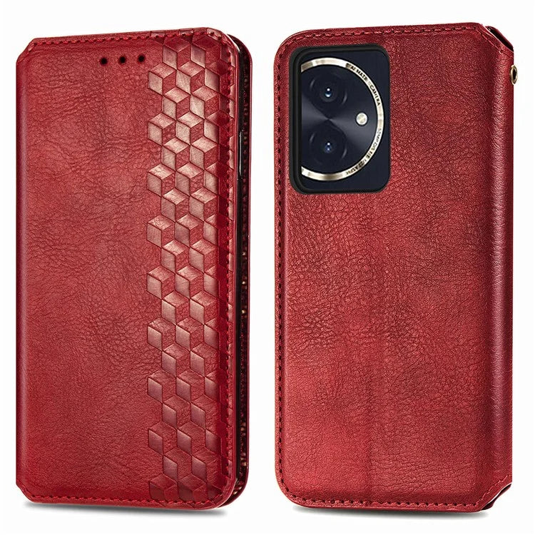 For Honor 100 5G Imprinted Rhombus Phone Case Slim-Fit PU Leather Wallet Flip Cover