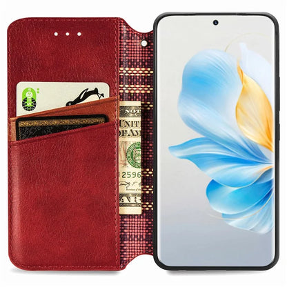 For Honor 100 5G Imprinted Rhombus Phone Case Slim-Fit PU Leather Wallet Flip Cover