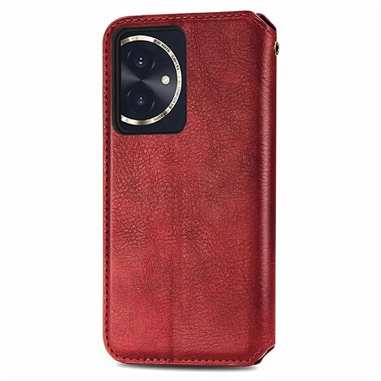 For Honor 100 5G Imprinted Rhombus Phone Case Slim-Fit PU Leather Wallet Flip Cover