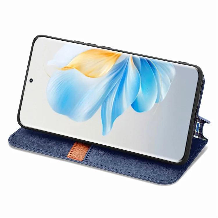 For Honor 100 5G Imprinted Rhombus Phone Case Slim-Fit PU Leather Wallet Flip Cover