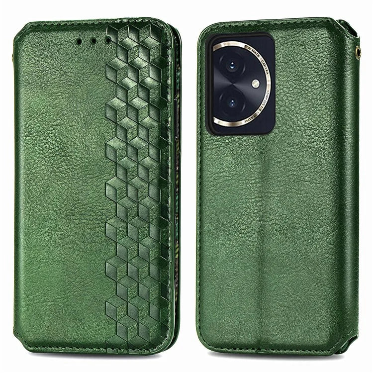 For Honor 100 5G Imprinted Rhombus Phone Case Slim-Fit PU Leather Wallet Flip Cover