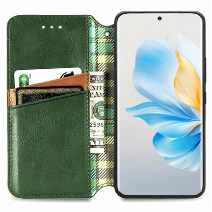 For Honor 100 5G Imprinted Rhombus Phone Case Slim-Fit PU Leather Wallet Flip Cover