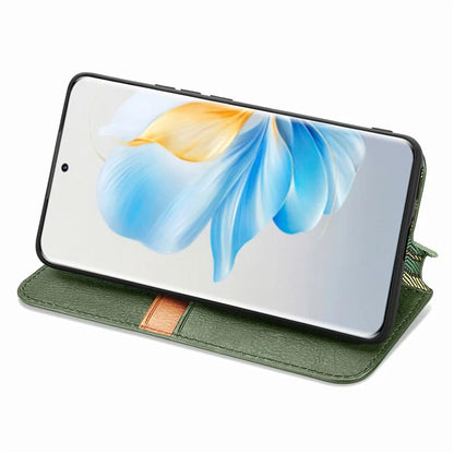 For Honor 100 5G Imprinted Rhombus Phone Case Slim-Fit PU Leather Wallet Flip Cover