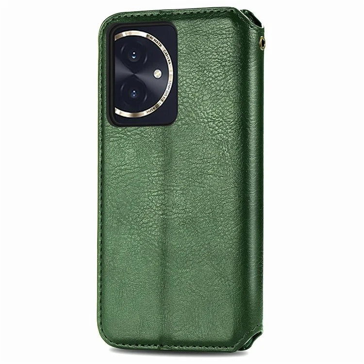For Honor 100 5G Imprinted Rhombus Phone Case Slim-Fit PU Leather Wallet Flip Cover