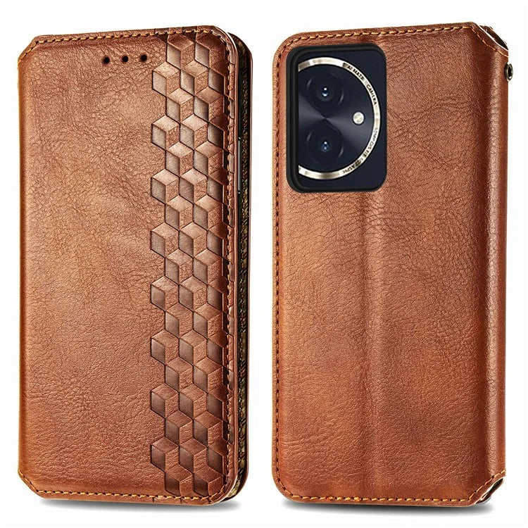 For Honor 100 5G Imprinted Rhombus Phone Case Slim-Fit PU Leather Wallet Flip Cover