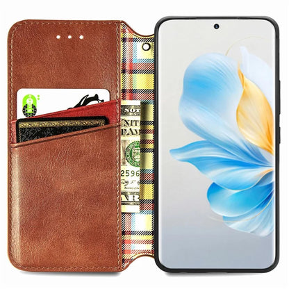 For Honor 100 5G Imprinted Rhombus Phone Case Slim-Fit PU Leather Wallet Flip Cover