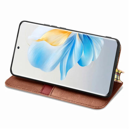 For Honor 100 5G Imprinted Rhombus Phone Case Slim-Fit PU Leather Wallet Flip Cover