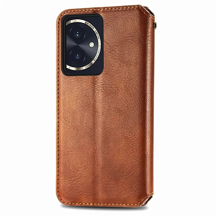 For Honor 100 5G Imprinted Rhombus Phone Case Slim-Fit PU Leather Wallet Flip Cover