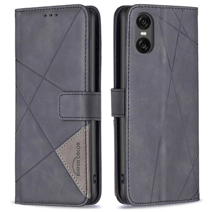 BINFEN COLOR BF05 For Sony Xperia 10 VI Leather Flip Cover Wallet Phone Protective Case Geometric Design