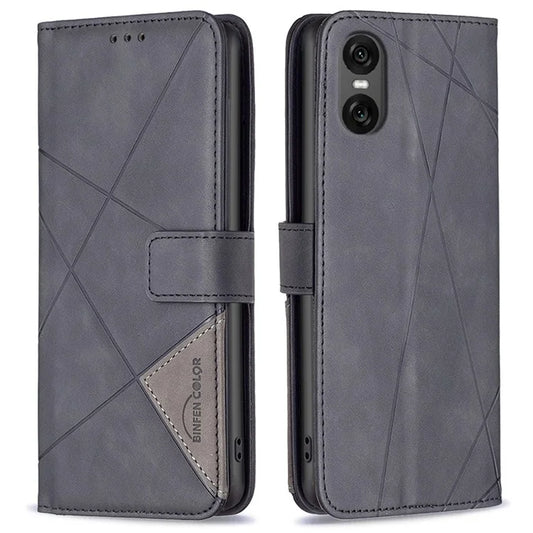 BINFEN COLOR BF05 For Sony Xperia 10 VI Leather Flip Cover Wallet Phone Protective Case Geometric Design