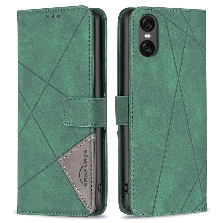 BINFEN COLOR BF05 For Sony Xperia 10 VI Leather Flip Cover Wallet Phone Protective Case Geometric Design