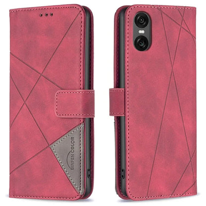 BINFEN COLOR BF05 For Sony Xperia 10 VI Leather Flip Cover Wallet Phone Protective Case Geometric Design