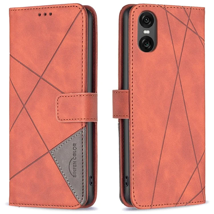 BINFEN COLOR BF05 For Sony Xperia 10 VI Leather Flip Cover Wallet Phone Protective Case Geometric Design