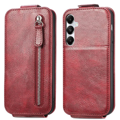 For Samsung Galaxy A55 5G Pure Color Phone Cover Vertical Flip Zipper Pocket PU Leather Phone Case