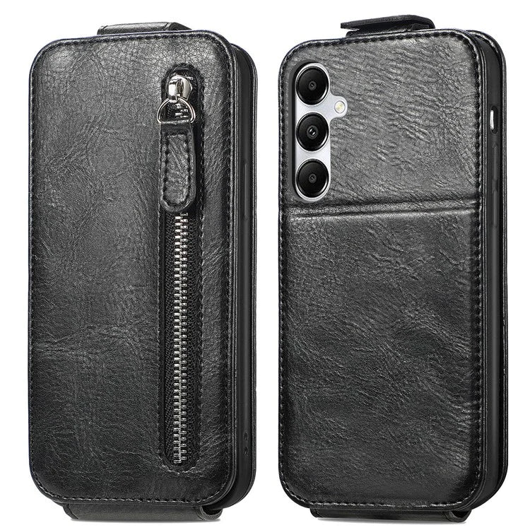 For Samsung Galaxy A55 5G Pure Color Phone Cover Vertical Flip Zipper Pocket PU Leather Phone Case