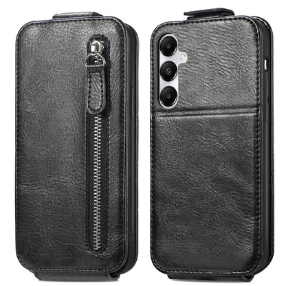 For Samsung Galaxy A55 5G Pure Color Phone Cover Vertical Flip Zipper Pocket PU Leather Phone Case