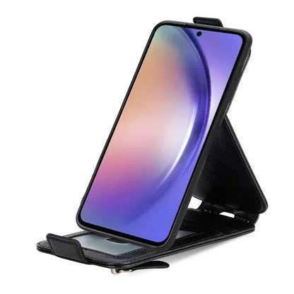 For Samsung Galaxy A55 5G Pure Color Phone Cover Vertical Flip Zipper Pocket PU Leather Phone Case