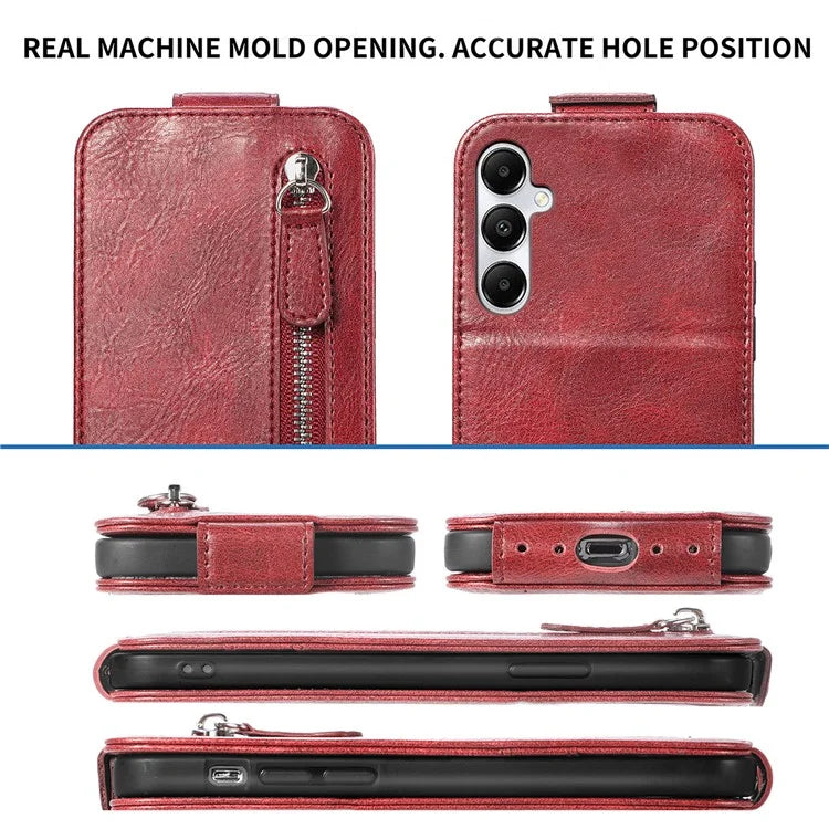 For Samsung Galaxy A55 5G Pure Color Phone Cover Vertical Flip Zipper Pocket PU Leather Phone Case