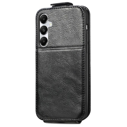 For Samsung Galaxy A55 5G Pure Color Phone Cover Vertical Flip Zipper Pocket PU Leather Phone Case