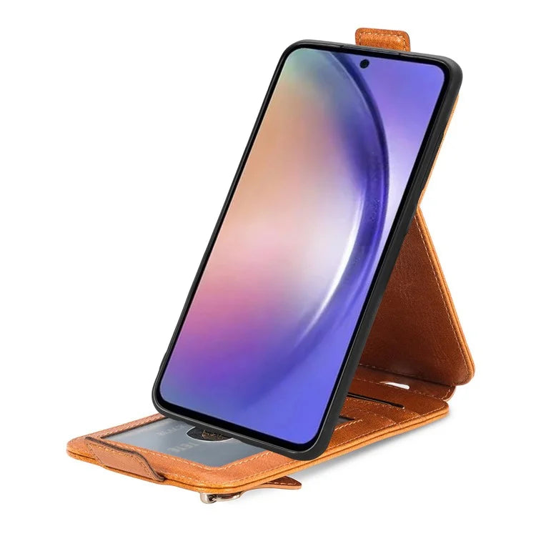 For Samsung Galaxy A55 5G Pure Color Phone Cover Vertical Flip Zipper Pocket PU Leather Phone Case