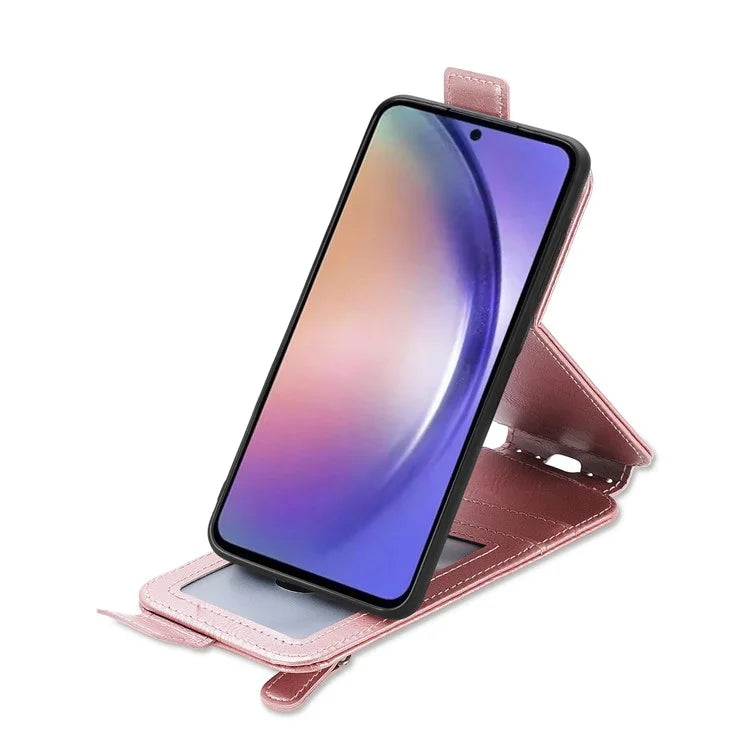 For Samsung Galaxy A55 5G Pure Color Phone Cover Vertical Flip Zipper Pocket PU Leather Phone Case