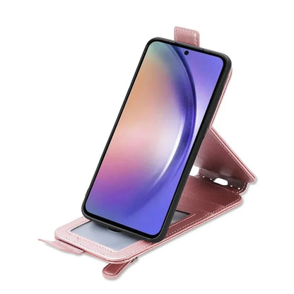 For Samsung Galaxy A55 5G Pure Color Phone Cover Vertical Flip Zipper Pocket PU Leather Phone Case