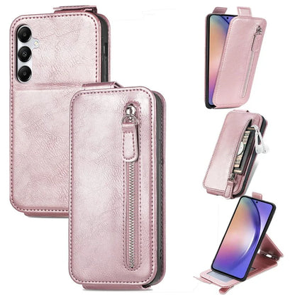 For Samsung Galaxy A55 5G Pure Color Phone Cover Vertical Flip Zipper Pocket PU Leather Phone Case