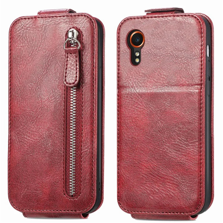 For Samsung Galaxy Xcover7 Dustproof Cell Phone Case Vertical Flip Zipper Pocket PU Leather Phone Stand Cover