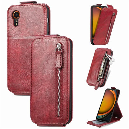 For Samsung Galaxy Xcover7 Dustproof Cell Phone Case Vertical Flip Zipper Pocket PU Leather Phone Stand Cover