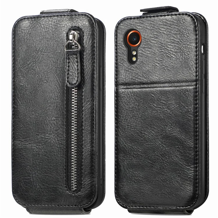For Samsung Galaxy Xcover7 Dustproof Cell Phone Case Vertical Flip Zipper Pocket PU Leather Phone Stand Cover