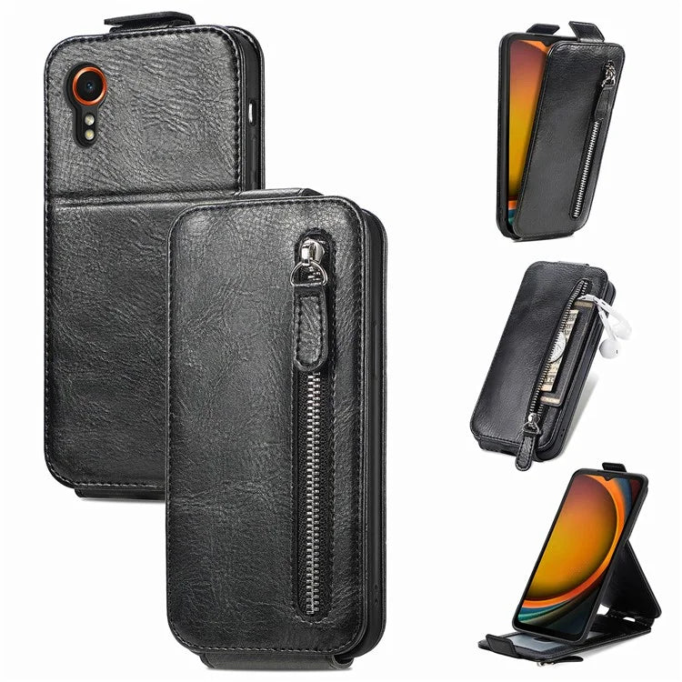 For Samsung Galaxy Xcover7 Dustproof Cell Phone Case Vertical Flip Zipper Pocket PU Leather Phone Stand Cover