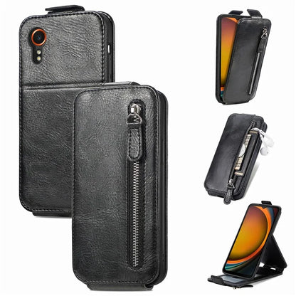 For Samsung Galaxy Xcover7 Dustproof Cell Phone Case Vertical Flip Zipper Pocket PU Leather Phone Stand Cover