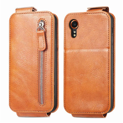 For Samsung Galaxy Xcover7 Dustproof Cell Phone Case Vertical Flip Zipper Pocket PU Leather Phone Stand Cover