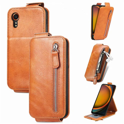For Samsung Galaxy Xcover7 Dustproof Cell Phone Case Vertical Flip Zipper Pocket PU Leather Phone Stand Cover