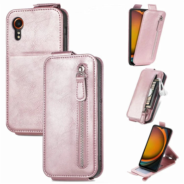 For Samsung Galaxy Xcover7 Dustproof Cell Phone Case Vertical Flip Zipper Pocket PU Leather Phone Stand Cover
