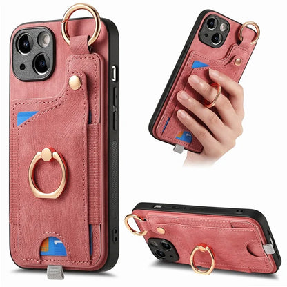 For iPhone 13 Supporting Kickstand Phone Case TPU+PU Leather Card Holder Phone Shell